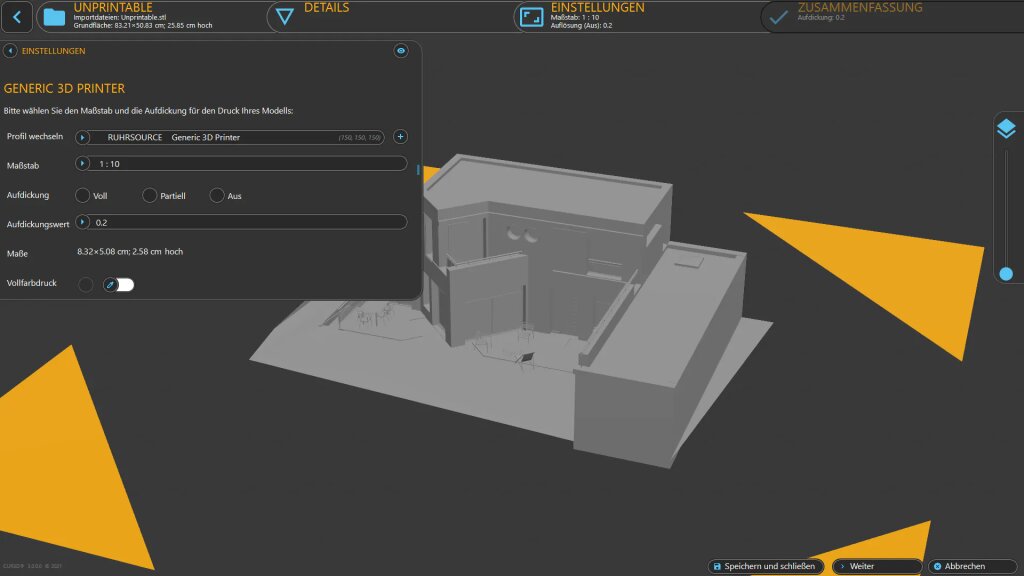 CUR3D automatische Druckvorbereitung.